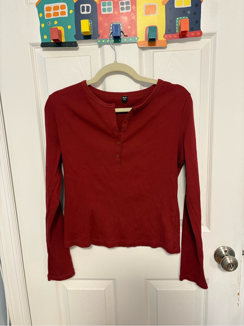 Uniqlo Women's Long-Sleeve Henley Top - Burgundy